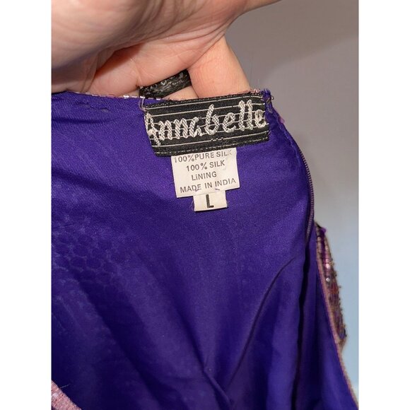Vtg 90s Annabelle Purple Rainbow Sequin Mini Dress Sleeveless Silk Size Large - Picture 5 of 6